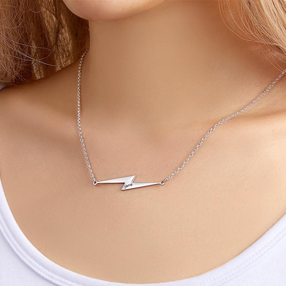 Custom Engraved Necklace Lightning Shaped Versatile Necklace Gift for Her - soufeelau