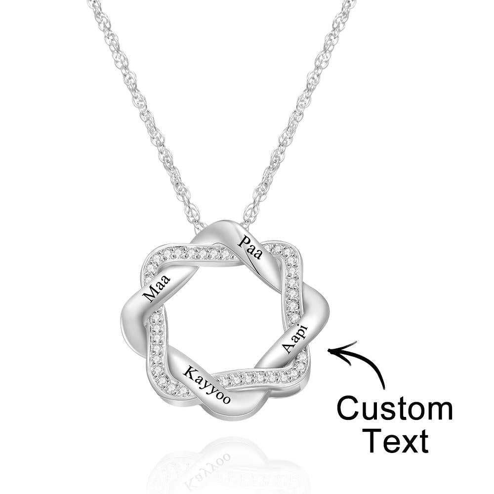 Custom Engraved Necklace Square Superimposed Wreath Necklace Gift for Her - soufeelau