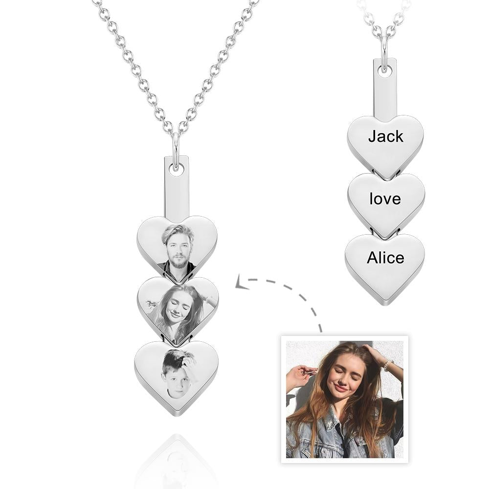 Custom Photo Engraved Necklace Peach Heart Stitching Necklace Gift for Her - soufeelau