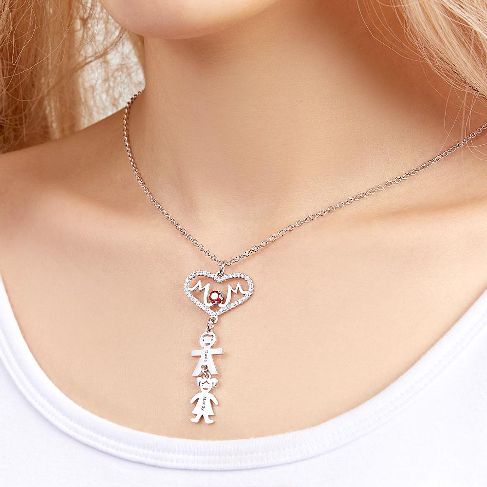 Custom Engraved Necklace Heart Shaped Mother with Child Necklace Gift for Mom - soufeelau