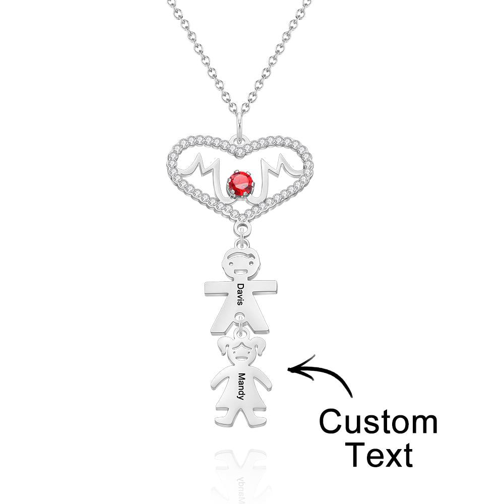 Custom Engraved Necklace Heart Shaped Mother with Child Necklace Gift for Mom - soufeelau