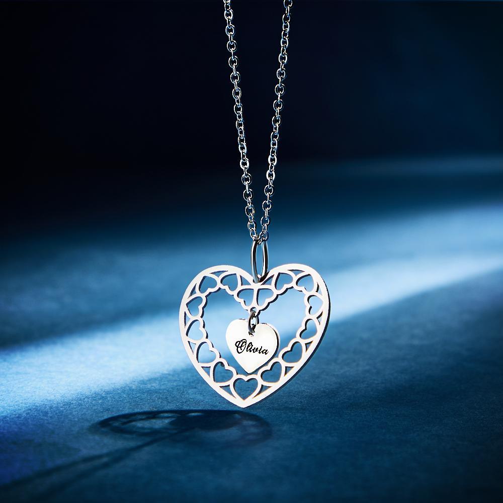 Custom Engraved Necklace Heart Necklace Gift for Her - soufeelau