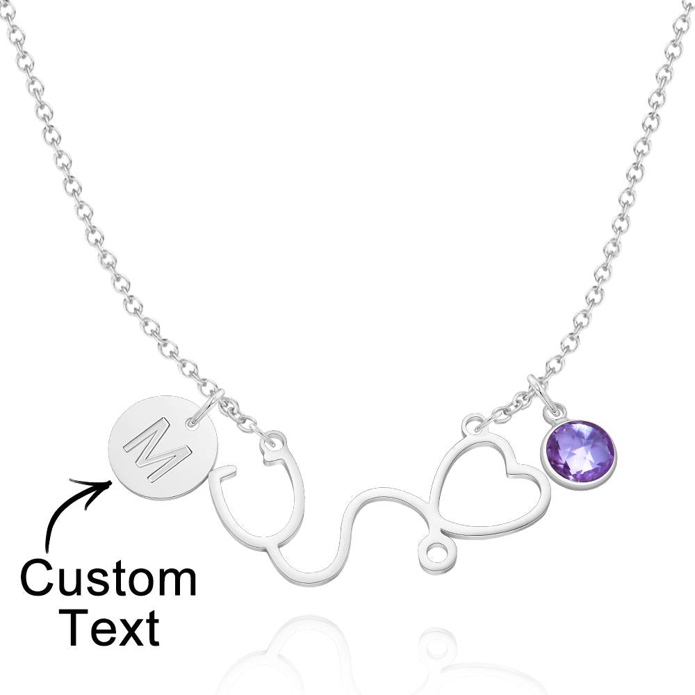 Custom Birthstone Necklace Alphabet Necklace Stethoscope Heart Gifts - soufeelau