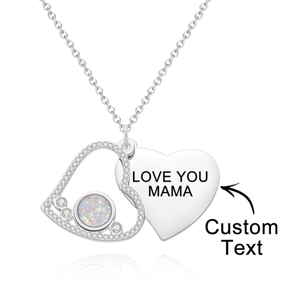 Custom Engraved Necklace Heart Shaped Double Rhinestone Gifts - soufeelau