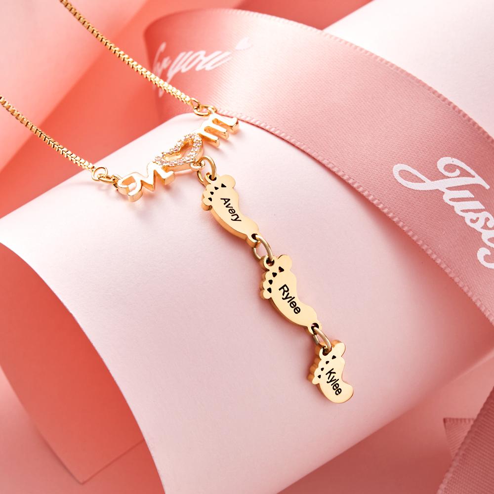 Custom Engraved Necklace Family Feet Mother's Day Gifts - soufeelau