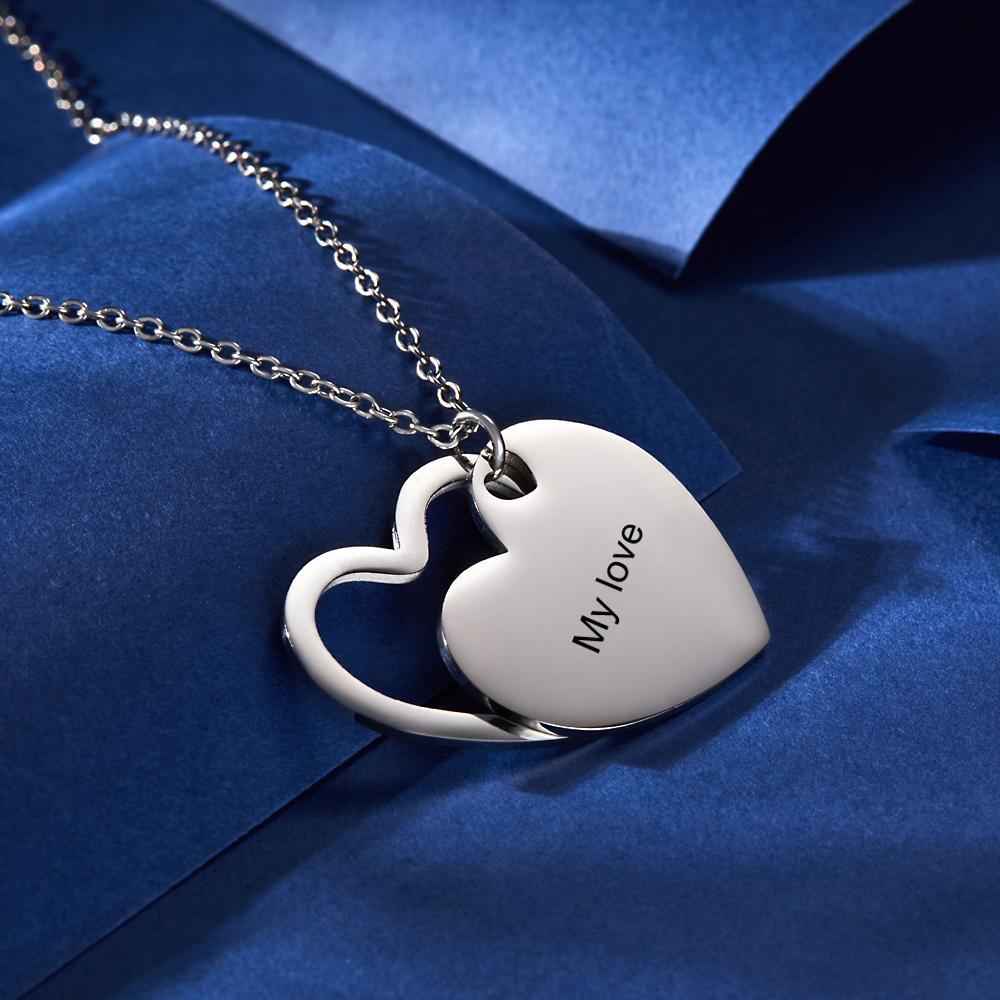 Custom Photo Engraved Necklace Double Layer Heart Shape Gifts - soufeelau
