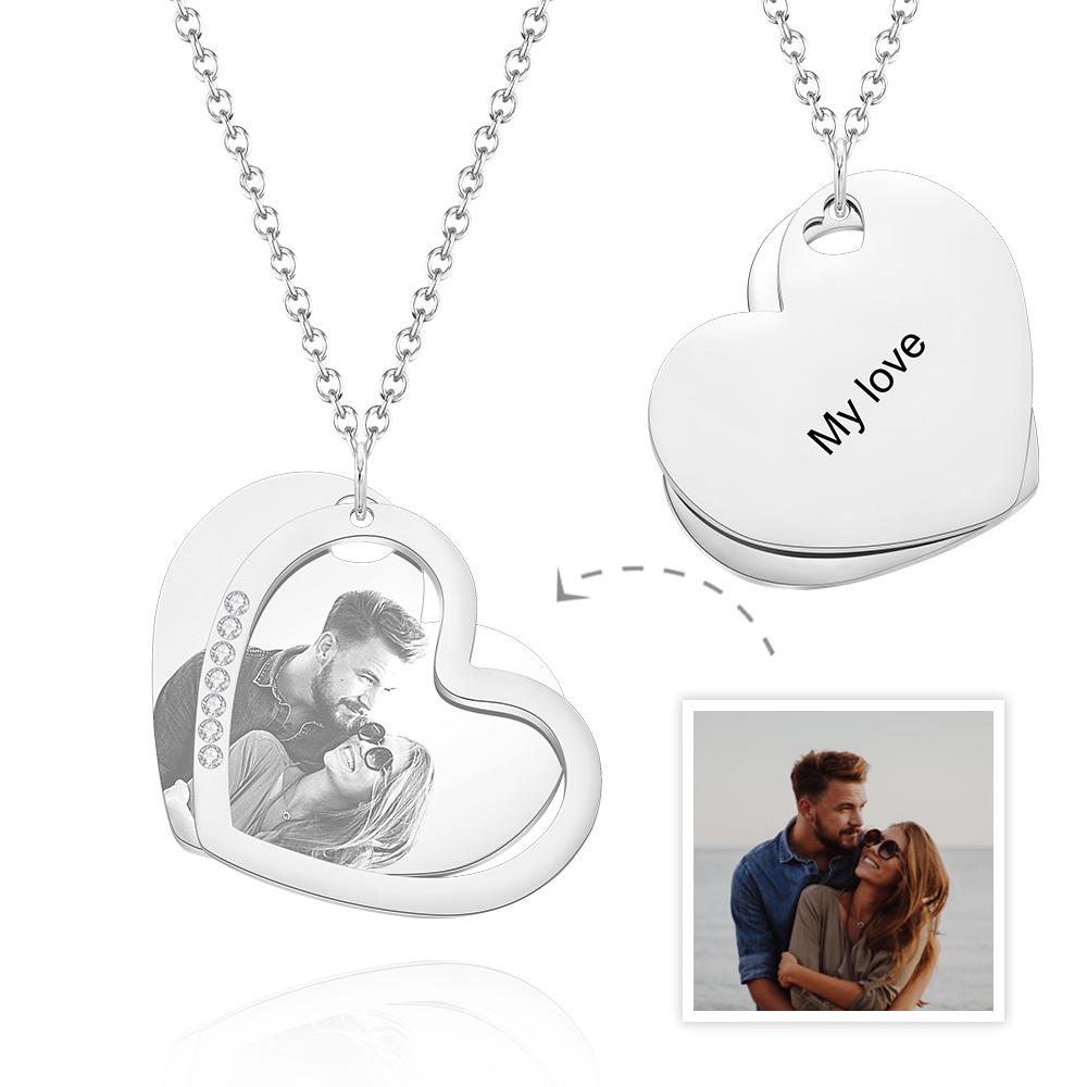 Custom Photo Engraved Necklace Double Layer Heart Shape Gifts - soufeelau