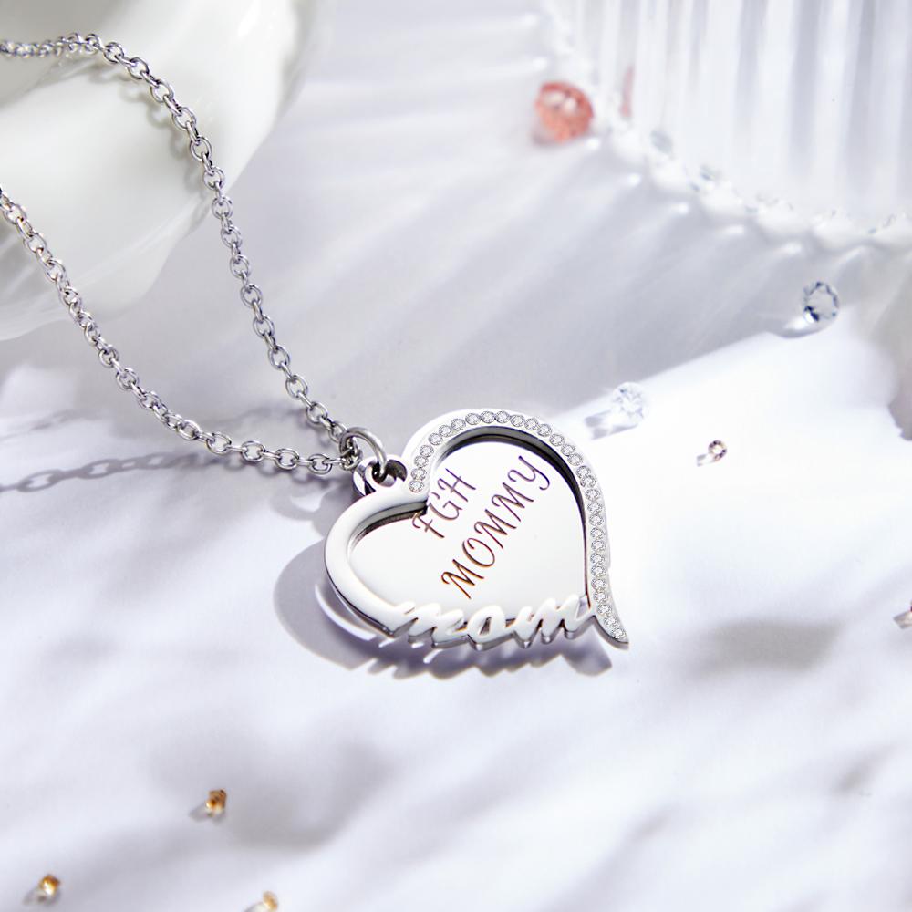Custom Engraved Necklace Heart Rhinestones Gift for Mother - soufeelau