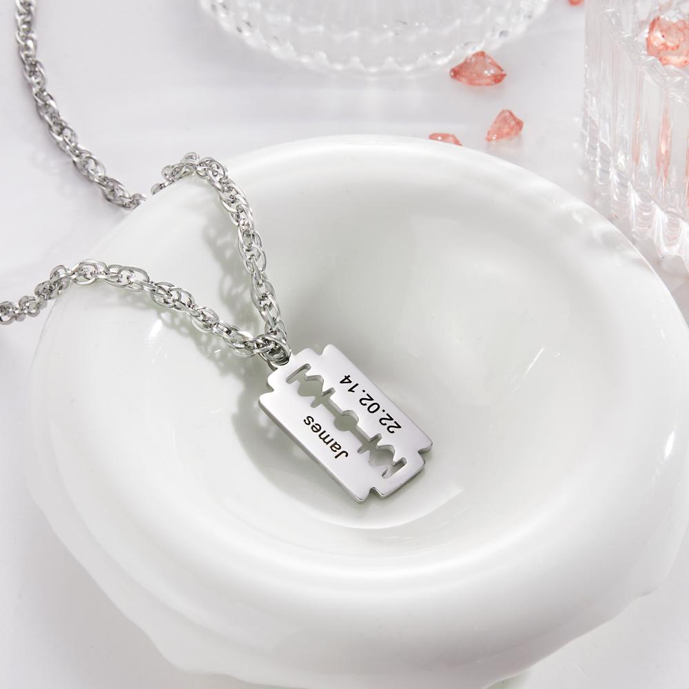 Custom Engraved Necklace Razor Blade Pendant Necklace Fashion Gift for Men - soufeelau