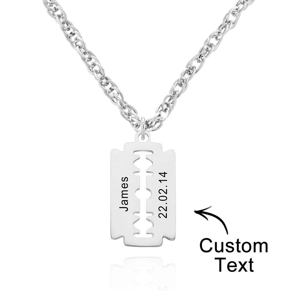 Custom Engraved Necklace Razor Blade Pendant Necklace Fashion Gift for Men - soufeelau