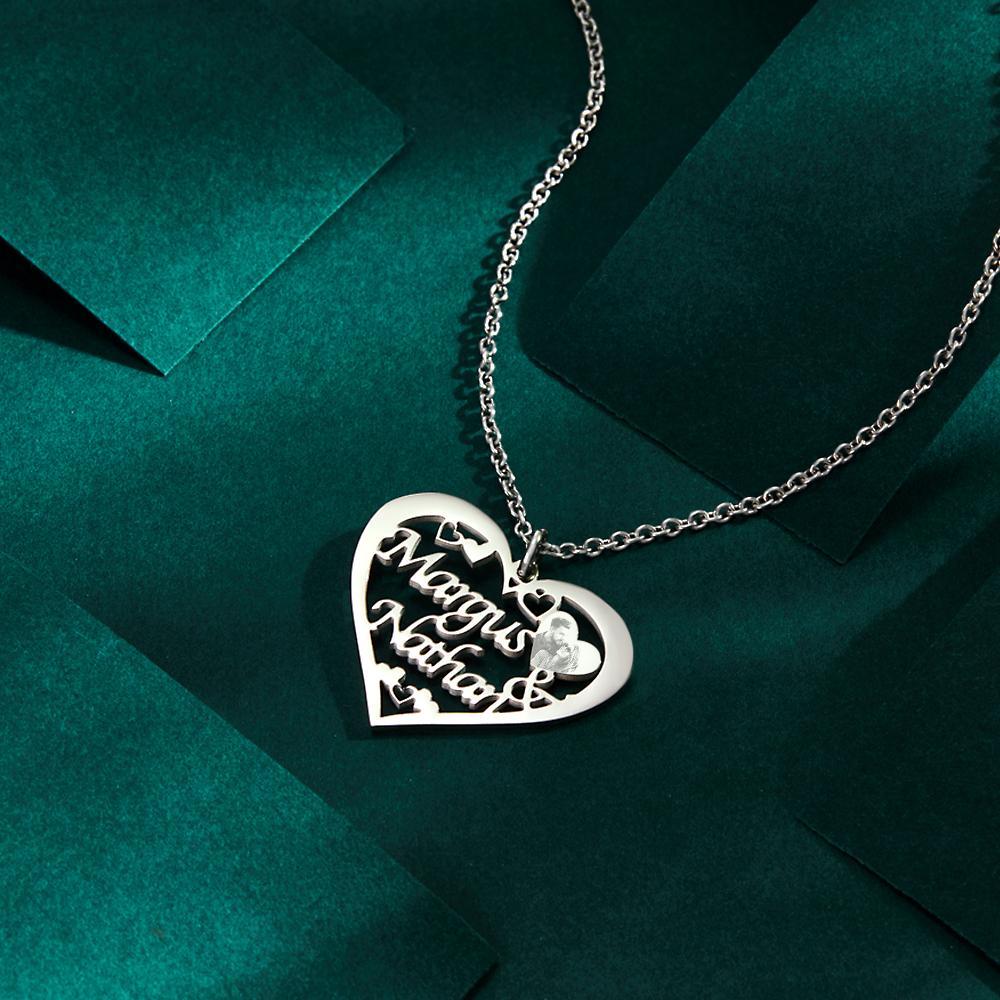 Custom Photo Engraved Necklace Heart-shaped Pendant Necklace Gift for Lover - soufeelau