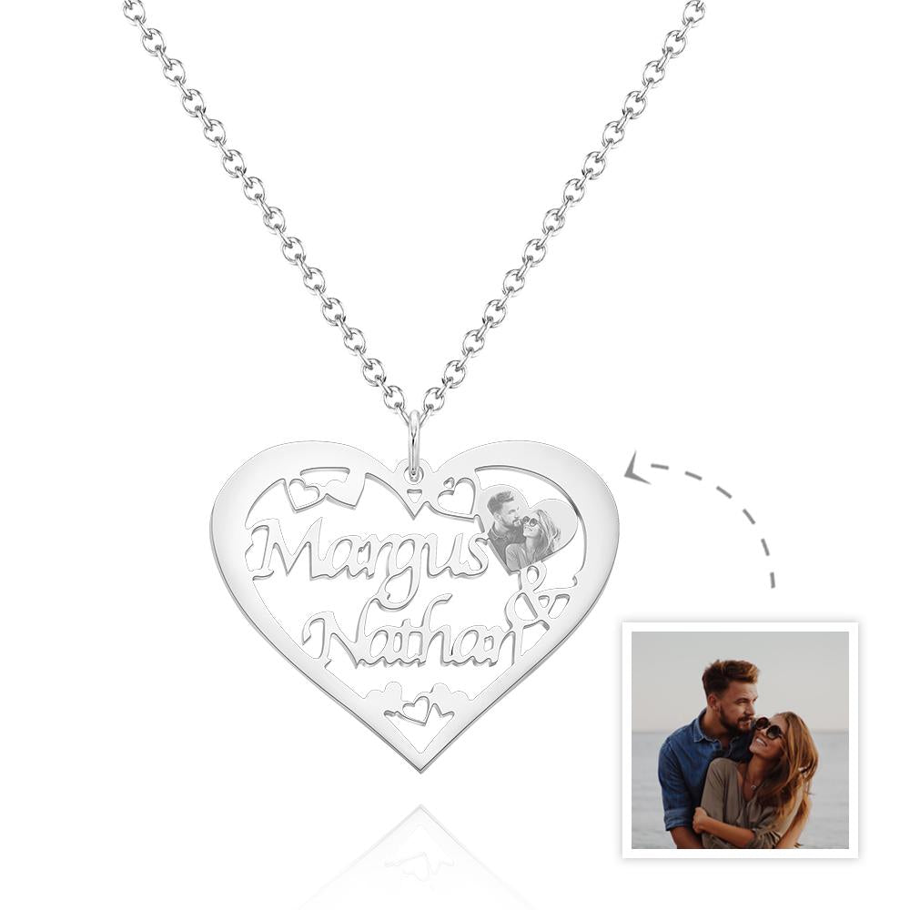 Custom Photo Engraved Necklace Heart-shaped Pendant Necklace Gift for Lover - soufeelau