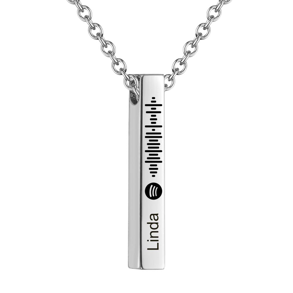Personalized Custom Music Scan Song Spotify Code Necklace Flexible Square Shaped Bar Necklace Engraved Name Pendant Jewelry Gift - soufeelau