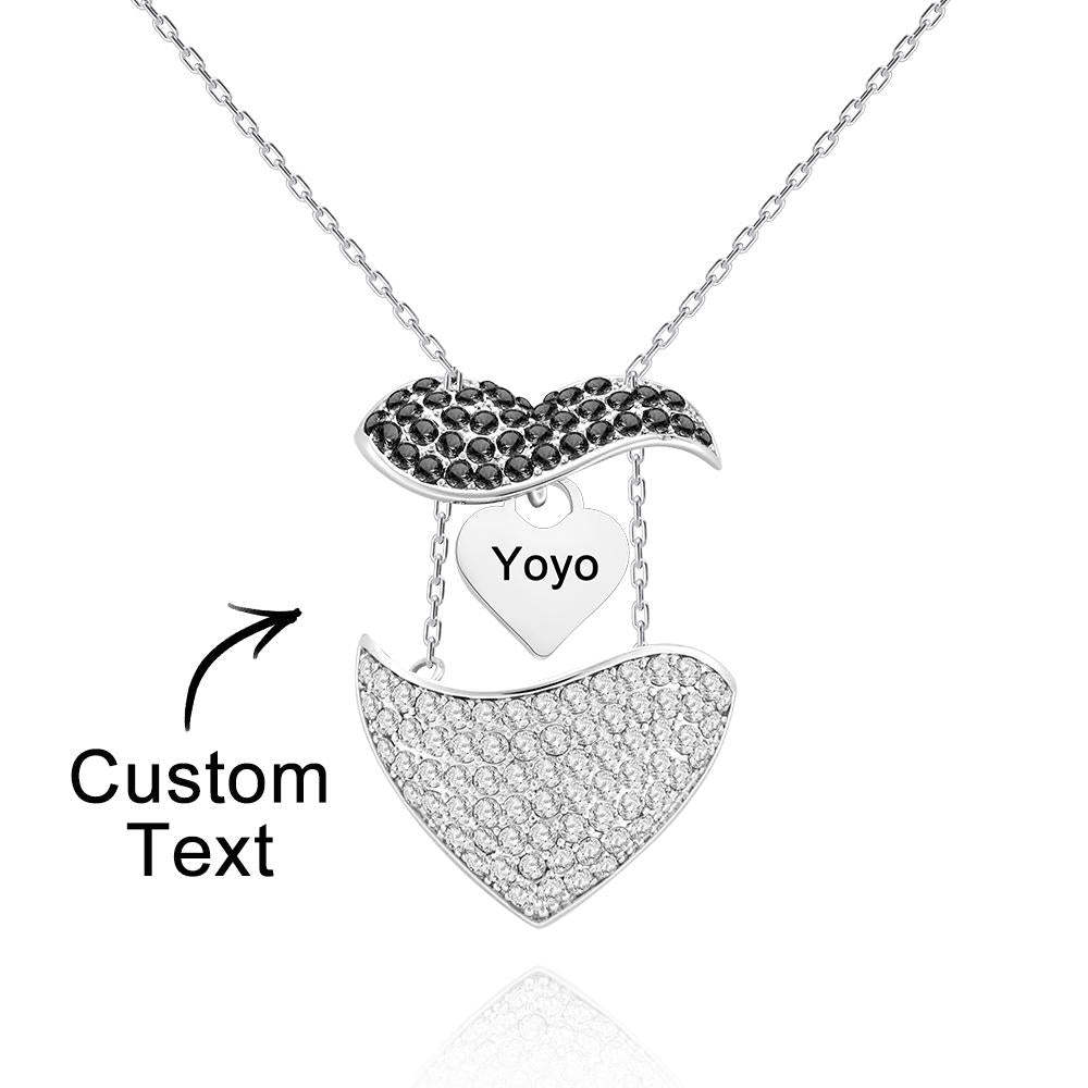 Custom Engraved Openable Message Necklace Heart Shaped Rhinestone Necklace - soufeelau