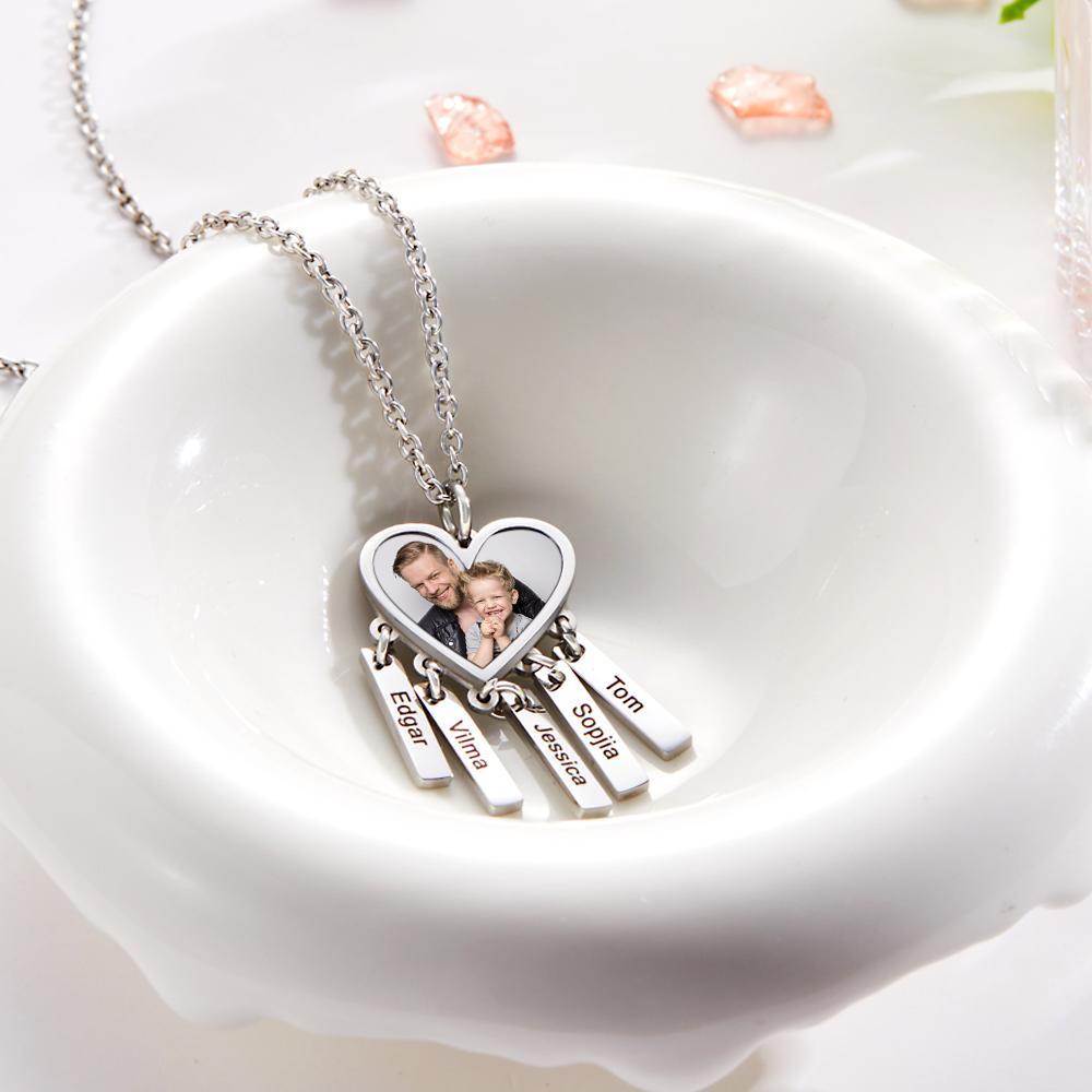 Custom Photo Engraved Necklace Heart Shaped Optional Pendant Necklace - soufeelau