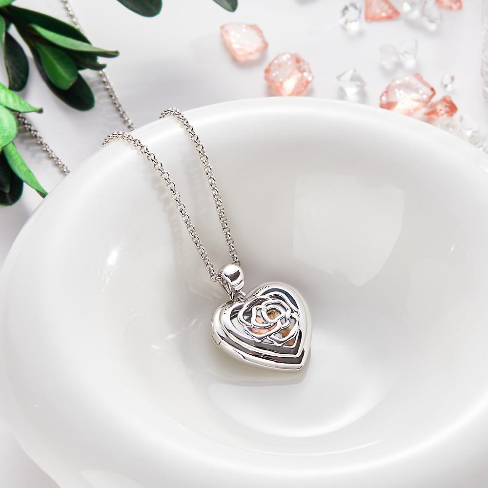 Custom Photo Engraved Necklace Heart Locket Rose Necklace Gift for Women - soufeelau