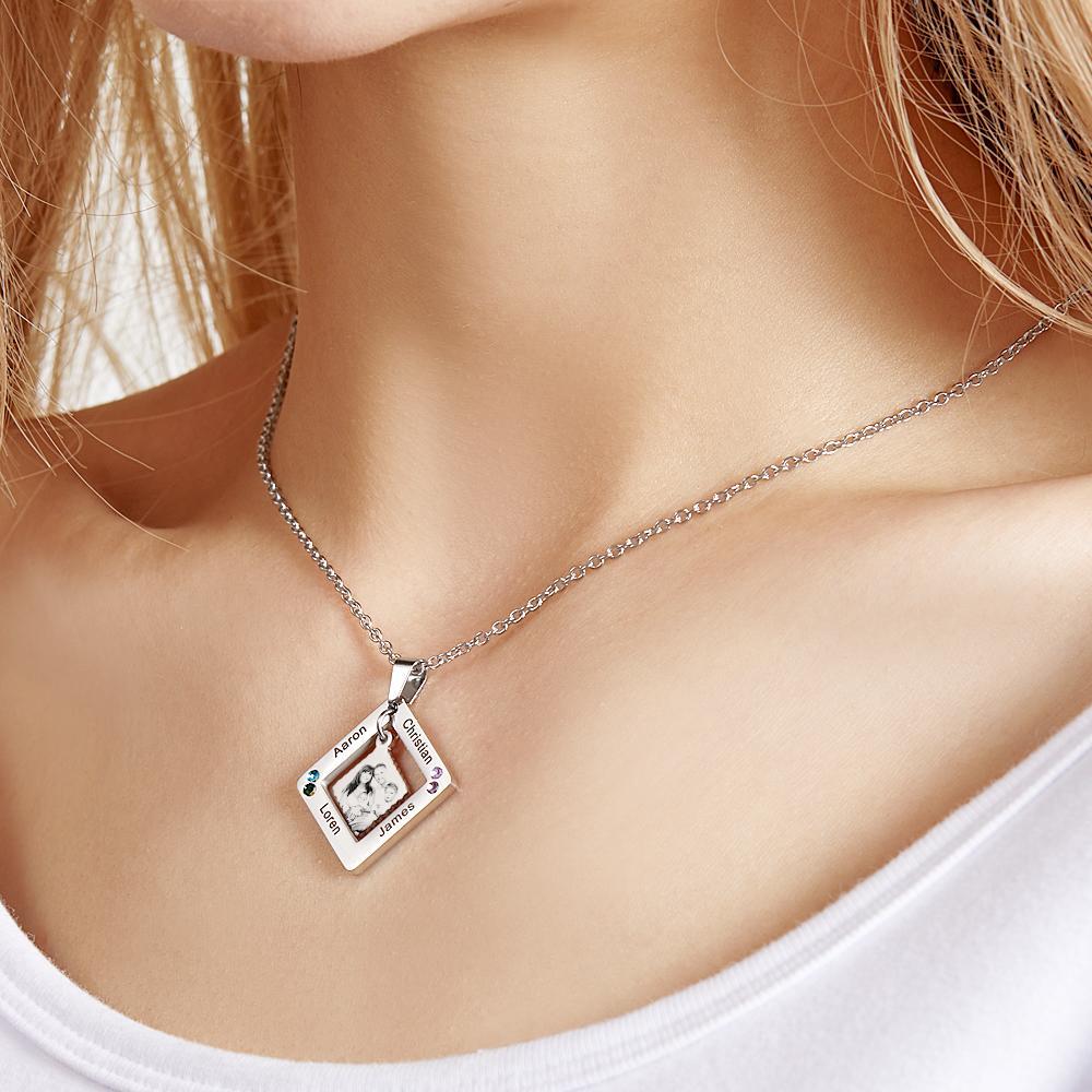 Custom Photo Engraved Necklace Square Multi-name Photo Necklace Gift for Women - soufeelau