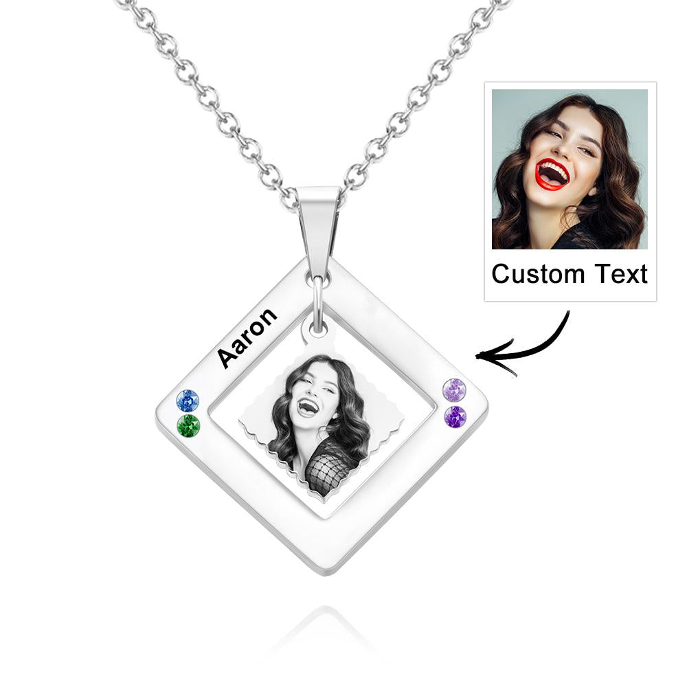 Custom Photo Engraved Necklace Square Multi-name Photo Necklace Gift for Women - soufeelau