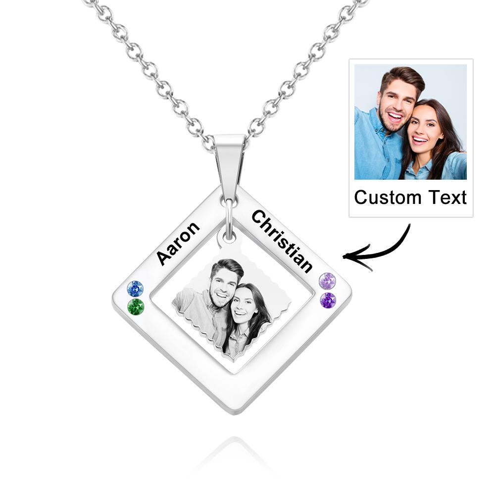 Custom Photo Engraved Necklace Square Multi-name Photo Necklace Gift for Women - soufeelau