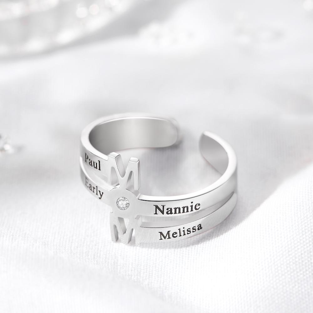 Custom Engraved Ring Four Names Open Ring Creative Gift for Her - soufeelau