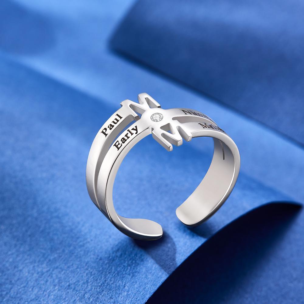 Custom Engraved Ring Four Names Open Ring Creative Gift for Her - soufeelau
