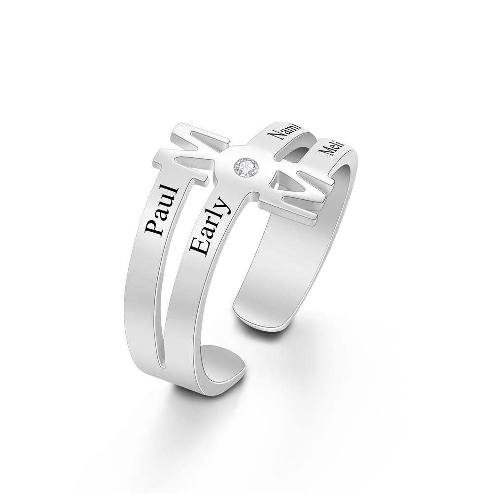 Custom Engraved Ring Four Names Open Ring Creative Gift for Her - soufeelau