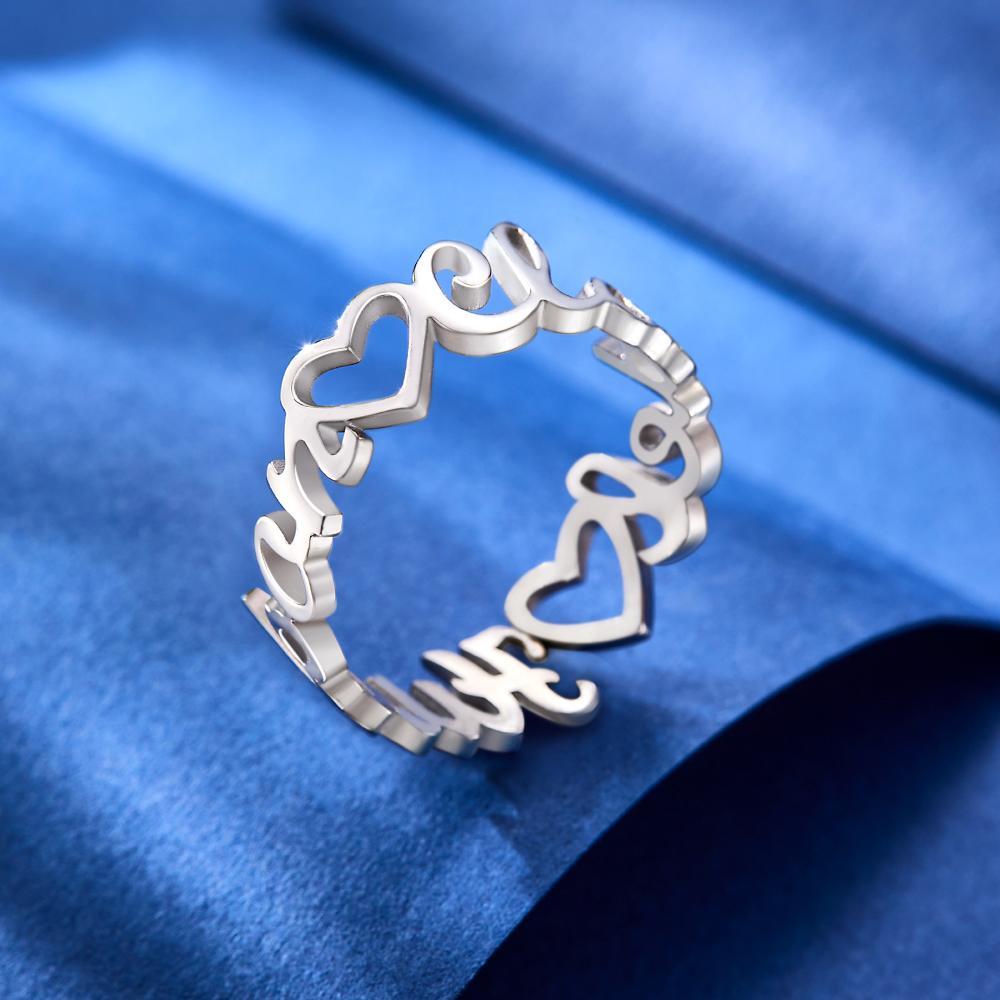 Custom Engraved Ring Heart-shaped Name Ring Unique Gift for Her - soufeelau