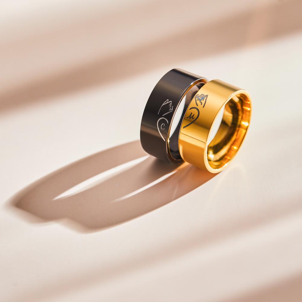 Custom Engraved Rings Pull Hook Matching Rings for Couples Gifts - soufeelau