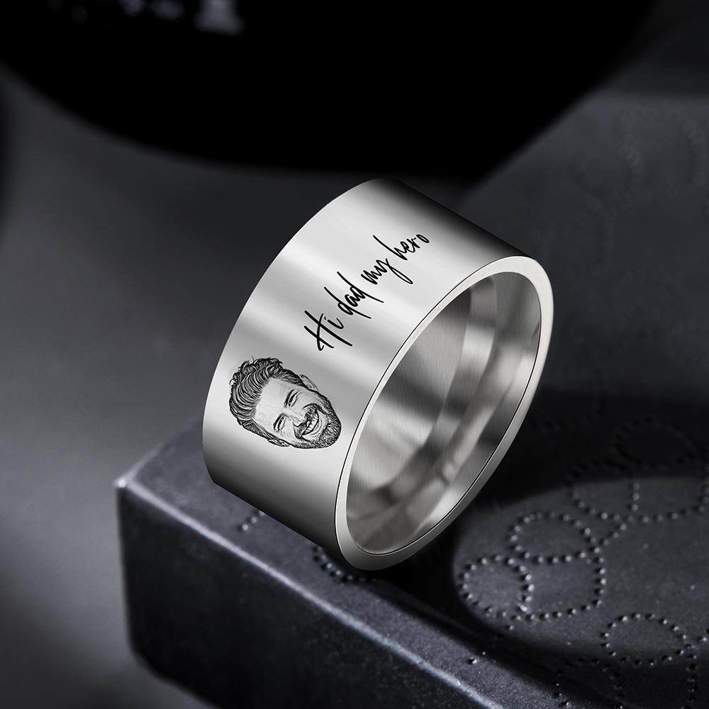 Custom Men's Ring Personalized Photo Ring With Engraved Words Perfect Gift For Daddy On Father's Day - soufeelau