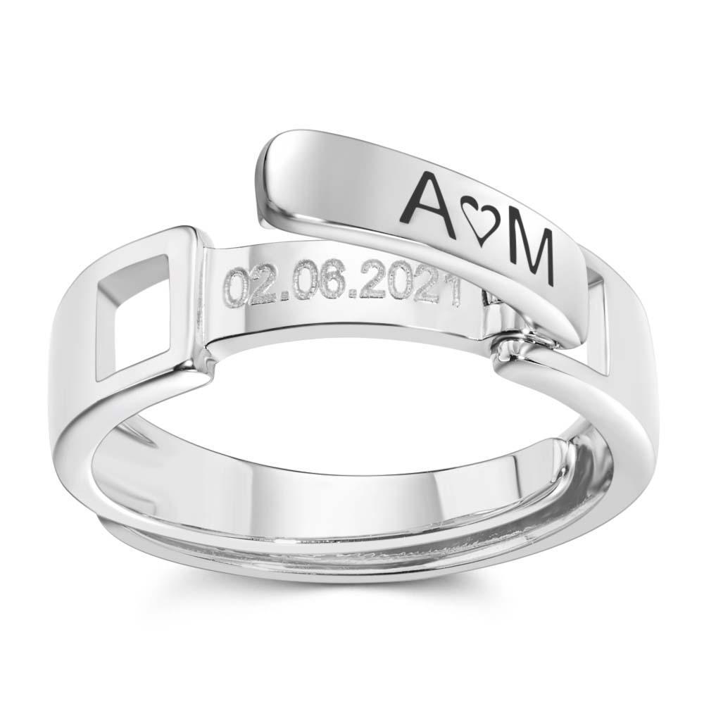 Stackable Name Ring Personalized Custom Name and Date Ring Anniversary Wedding Gift for Her - soufeelau