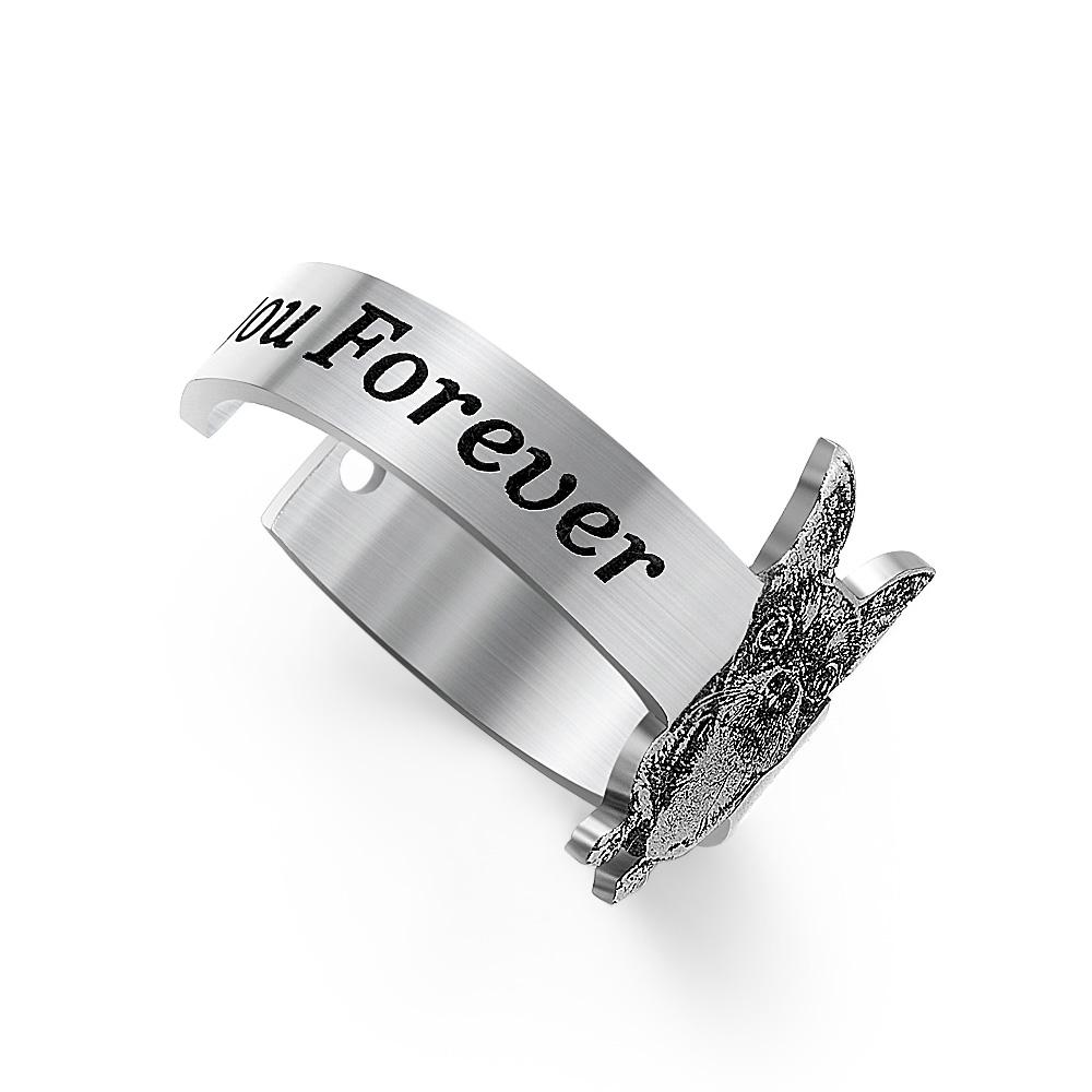 Personalized Pet Photo Ring for Women Men DIY Stainless Steel Engraved Kitten and Puppy Photo Open Ring Gift for Pet Lover - soufeelau