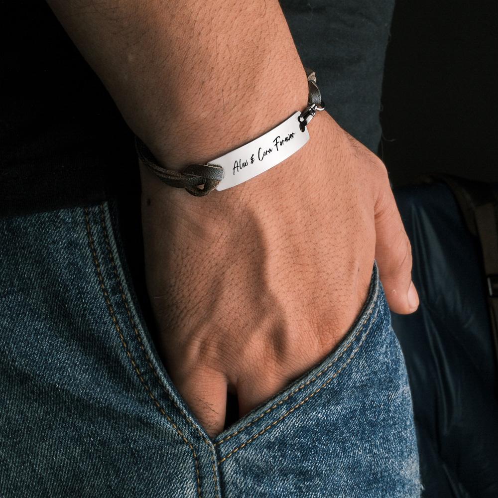 Personalized Engraved Mens Bracelet Date Coordinates Time Initial Boyfriend Couples Name Bracelet - soufeelau