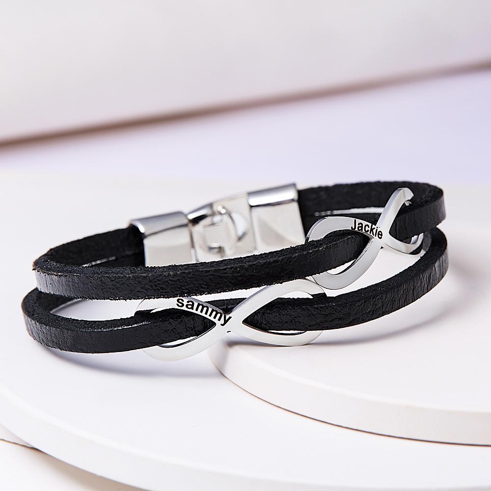Custom Engraved Bracelet Infinity Symbol Leather Men's Gifts - soufeelau