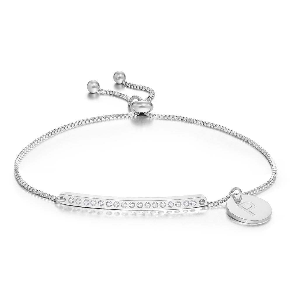 Custom Engraved Rhinestone Bar Bracelet Bracelet With Letter Gift for Girl - soufeelau
