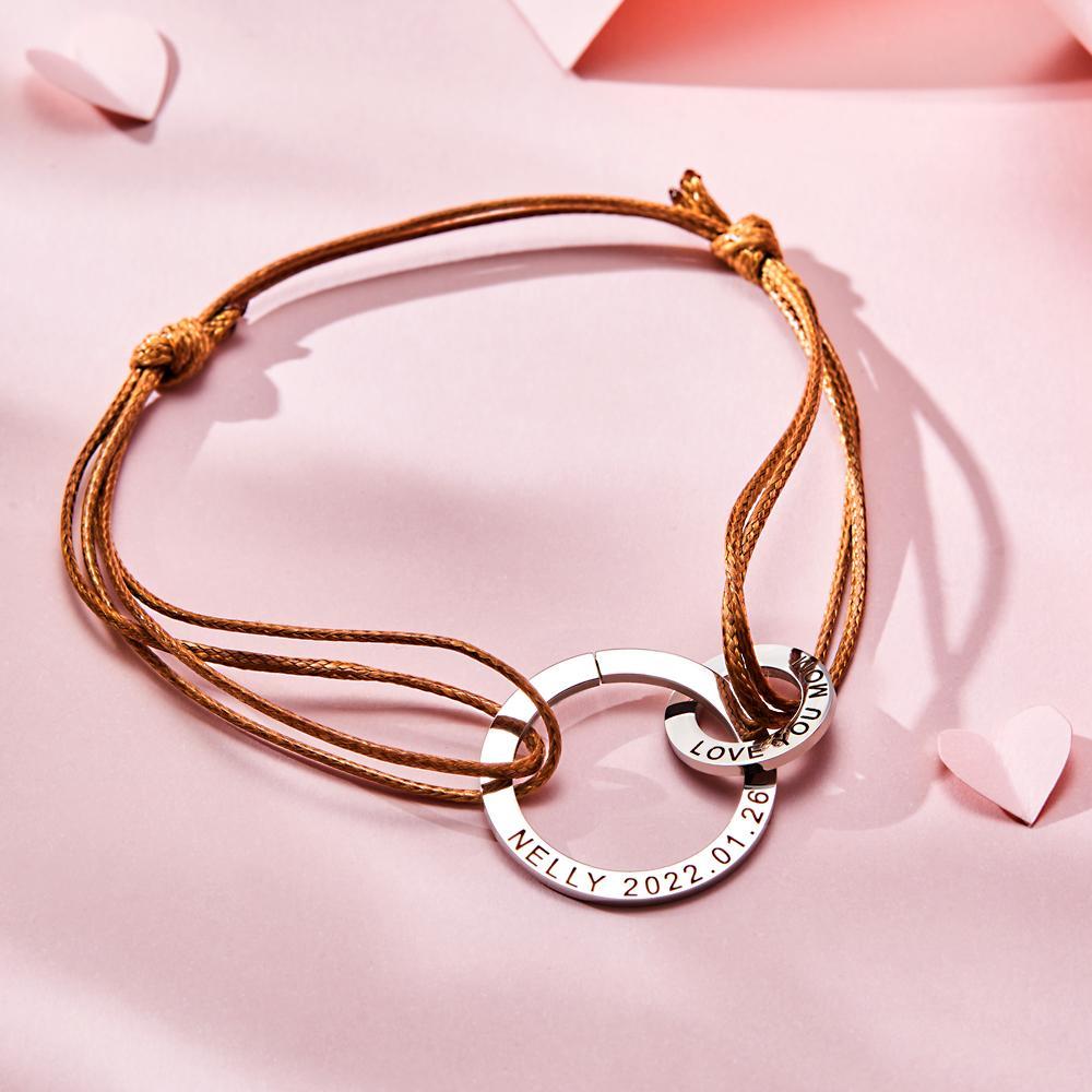 Custom Engraved Two Circles Bracelet Personalized Elegant Bracelet for Women - soufeelau