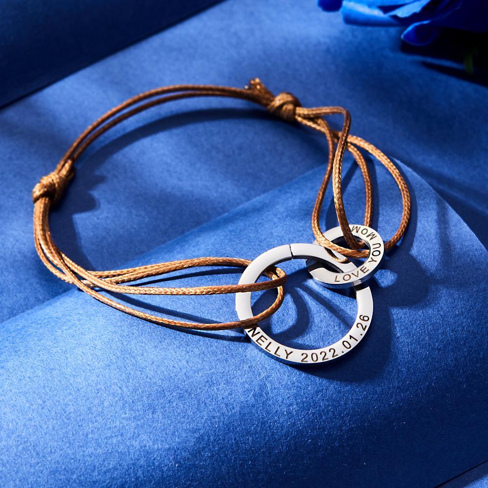 Custom Engraved Two Circles Bracelet Personalized Elegant Bracelet for Women - soufeelau