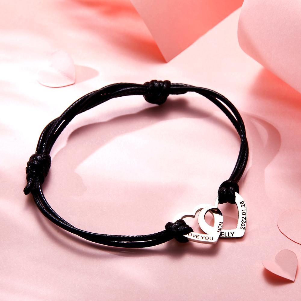 Custom Engraved Two Love Hearts Bracelet Personalized Elegant Bracelet for Women - soufeelau
