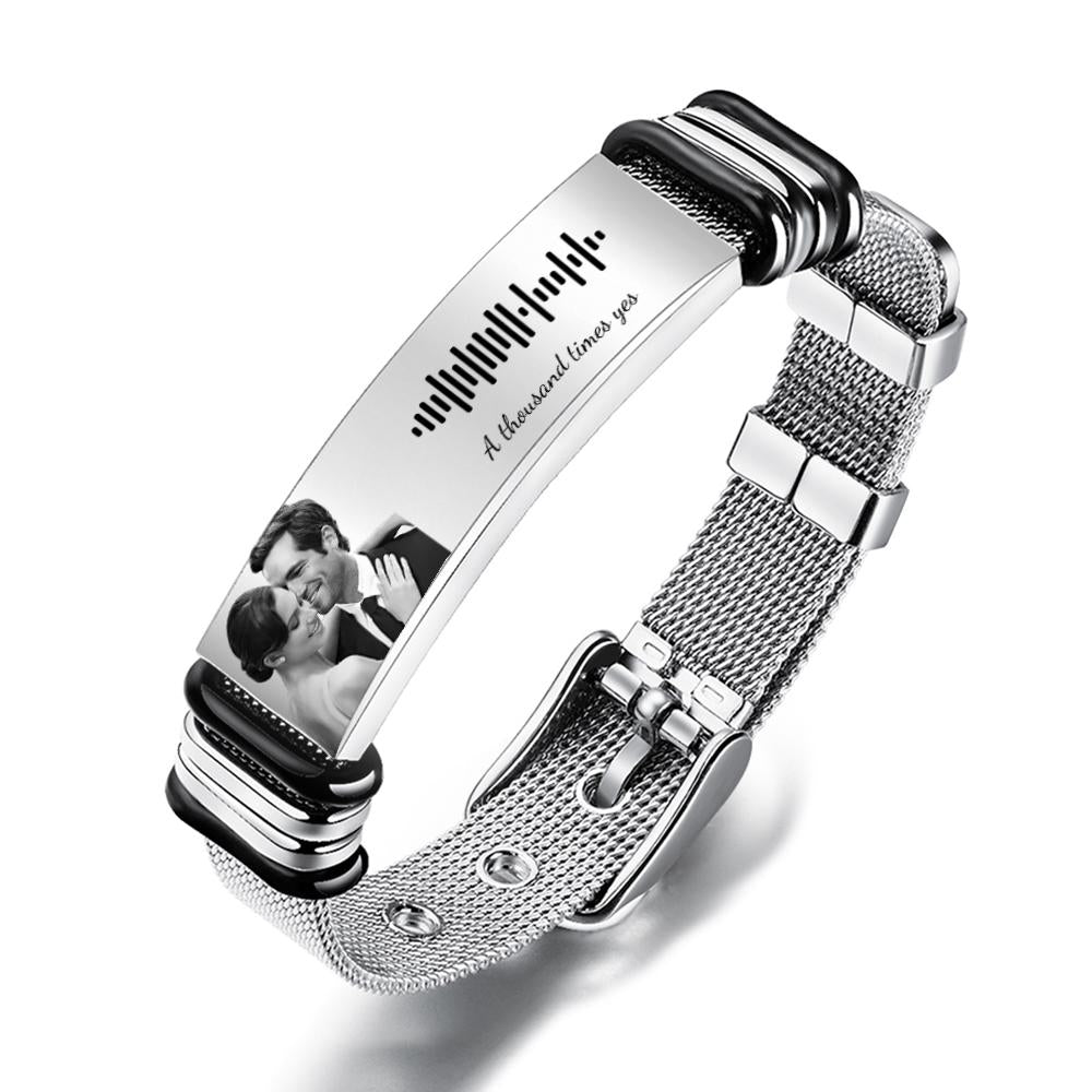Custom Music Code Bracelet with Your Photo Perfect Something New Wedding Day Gift for June & July Wedding - soufeelau