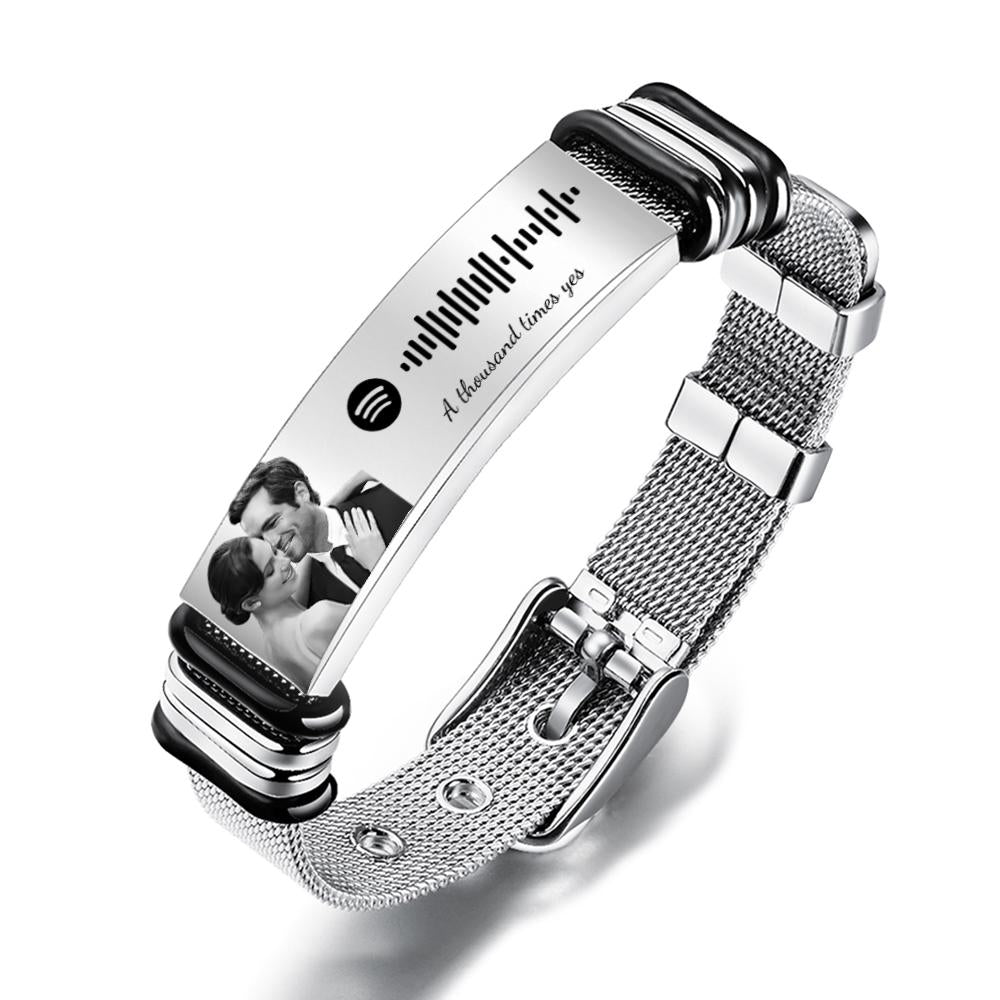 Custom Spotify Code Bracelet with Your Photo Perfect Something New Wedding Day Gift for June & July Wedding - soufeelau