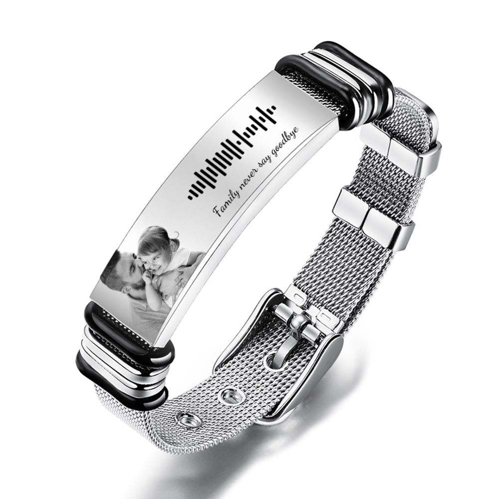 Custom Stainless Steel Men's Bracelet With Personalised Photo And Engraved Words Best Gifts for Dad On Father's Day - soufeelau