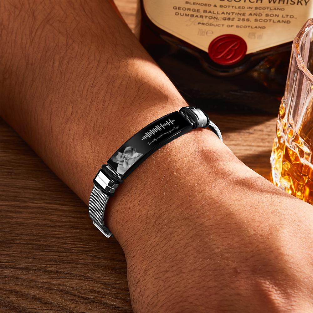 Custom Stainless Steel Men's Bracelet With Personalised Photo And Engraved Words Best Gifts for Dad On Father's Day - soufeelau