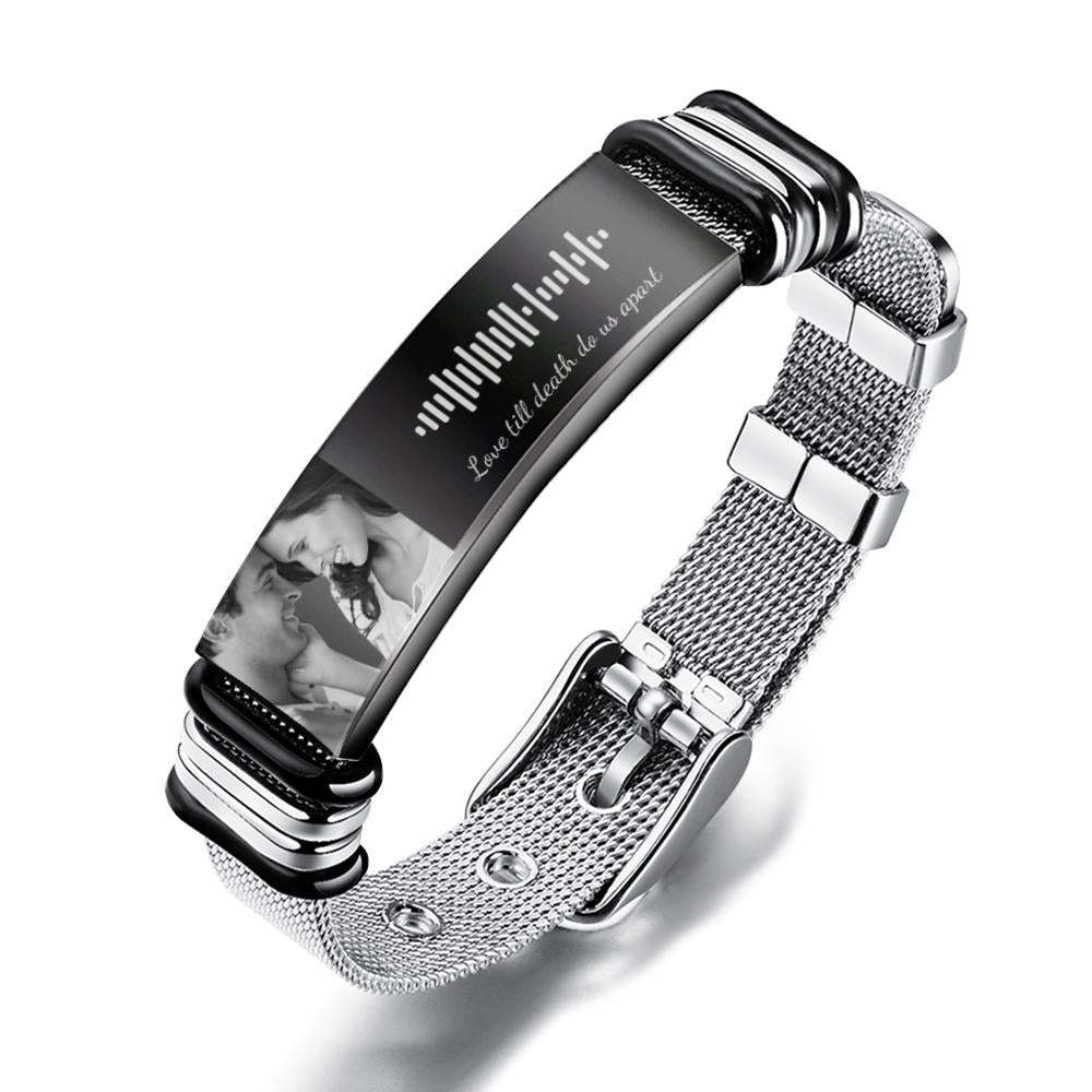 Personalised Photo And Engraved Stainless Steel Bracelet Best Gifts for Men Gift For Romantic Moments - soufeelau