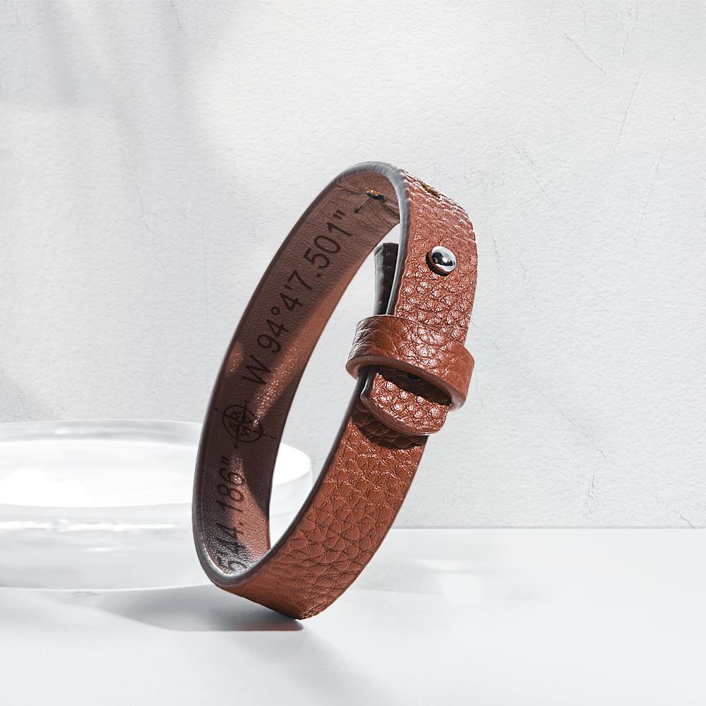 Personalized Engraved Bracelets for Men Unique Gifts for Husband Customized Genuine Leather Bracelet Secret Message Gifts - soufeelau