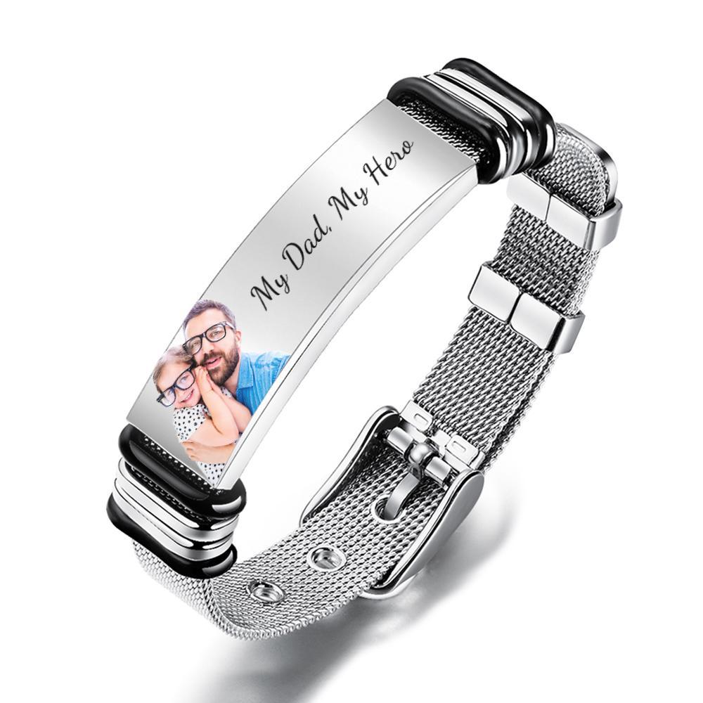 Custom Photo And Engraved Stainless Steel Bracelet Best Gift for Father's Day - soufeelau