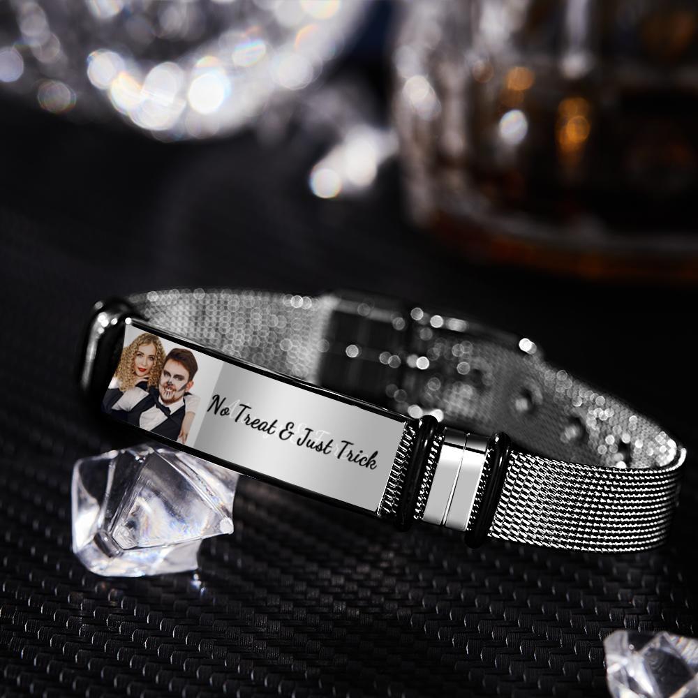 Custom Photo And Engraved Stainless Steel Bracelet Gift For Couples Halloween Gifts - soufeelau