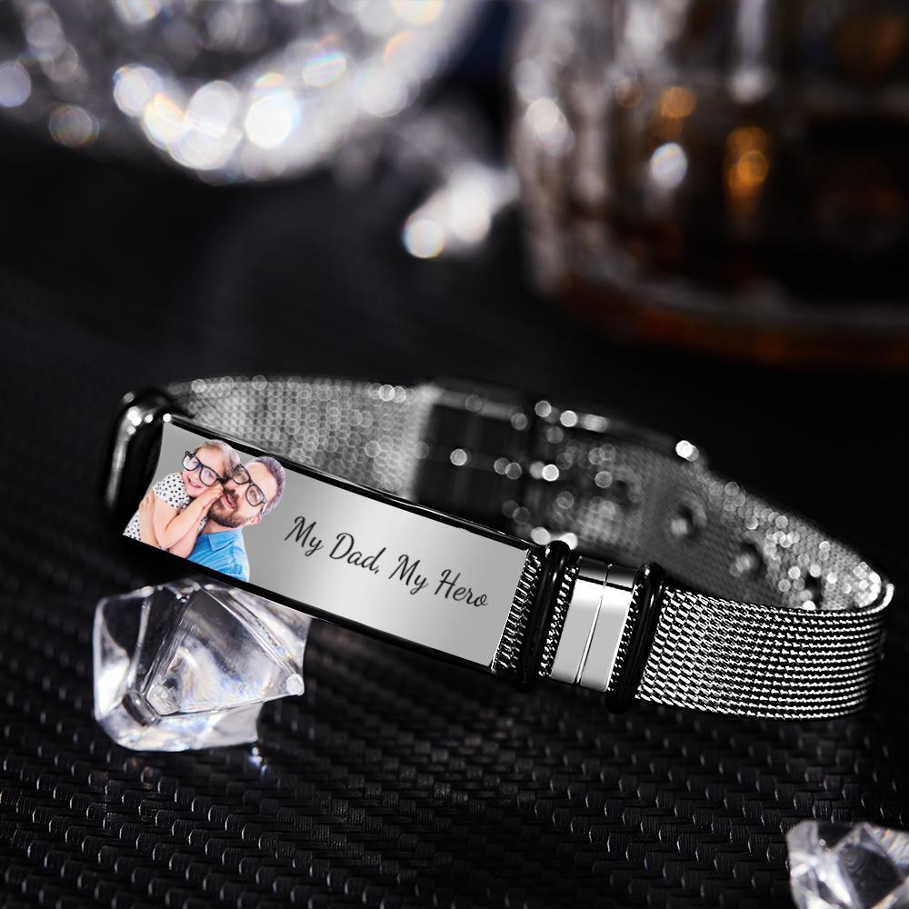 Custom Photo And Engraved Stainless Steel Bracelet Best Gift for Father's Day - soufeelau