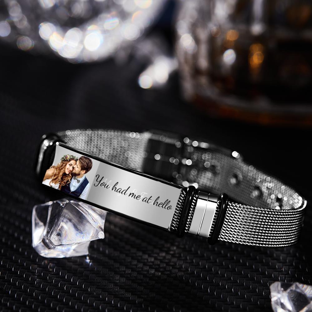 Custom Photo And Engraved Stainless Steel Bracelet Best Something New Gift for Wedding Day - soufeelau