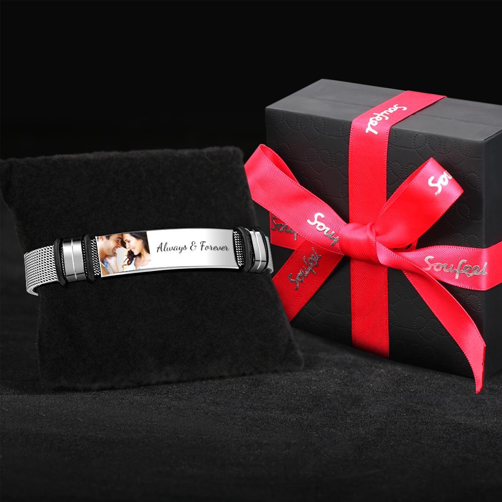 Custom Photo And Engraved Stainless Steel Bracelet Gift For Couples - soufeelau