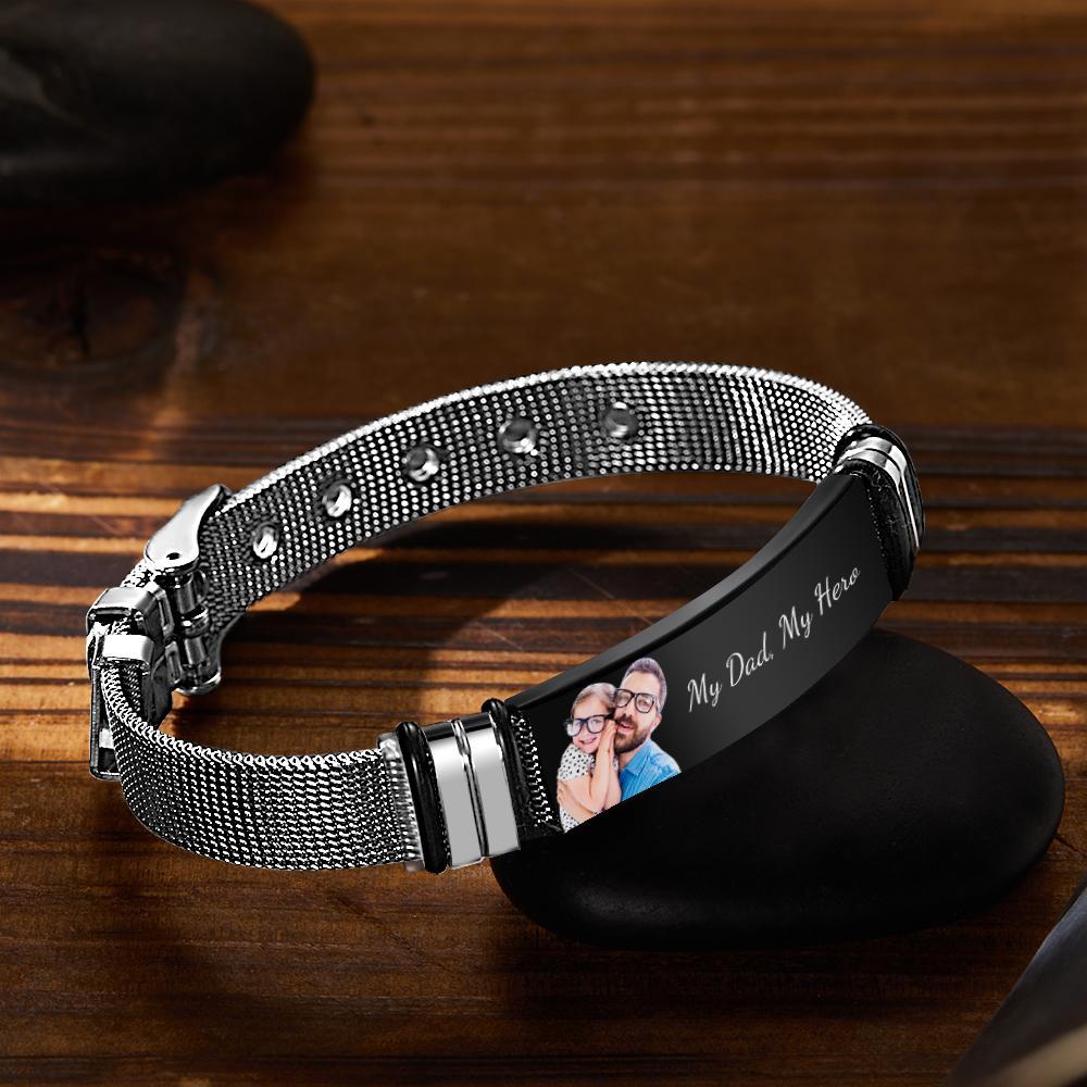 Custom Photo And Engraved Stainless Steel Bracelet Best Gift for Father's Day - soufeelau