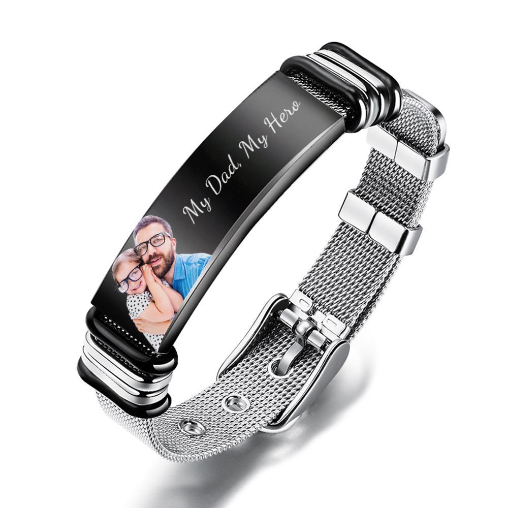 Custom Photo And Engraved Stainless Steel Bracelet Best Gift for Father's Day - soufeelau